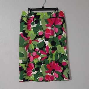Talbots Green and Pink Floral Pencil Skirt